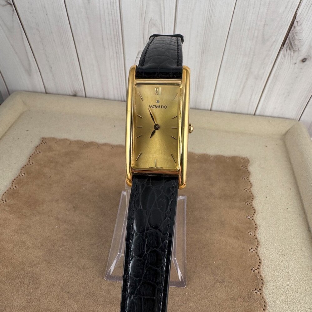 Vintage Movado Gold Dot Tank Watch Champagne dial with Sapphire Crown